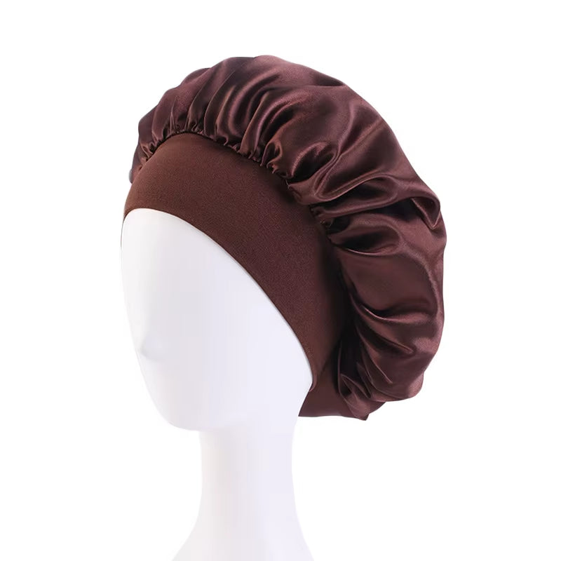 New Satin Wide Brim Nightcap Silky Bonnet Hair Wrap for Sleeping Sleep Cap with Elastic Soft Band Styling Cap Hair Wrapping Tool