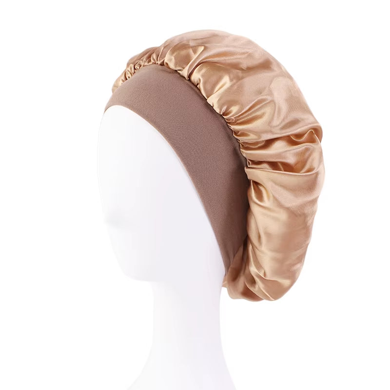 New Satin Wide Brim Nightcap Silky Bonnet Hair Wrap for Sleeping Sleep Cap with Elastic Soft Band Styling Cap Hair Wrapping Tool