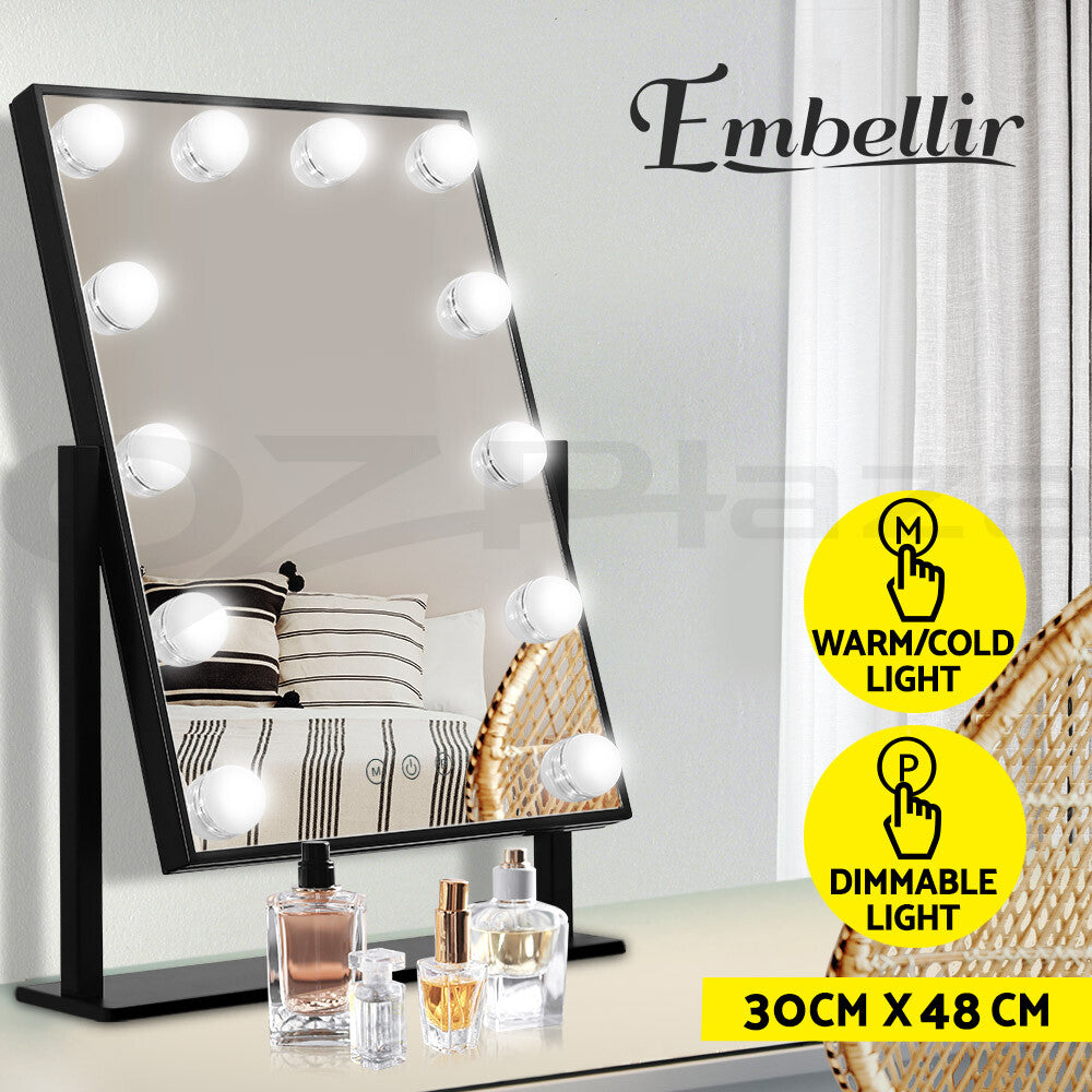 Embellir Makeup Mirror 30X48Cm Hollywood Vanity with LED Light Rotation Tabletop
