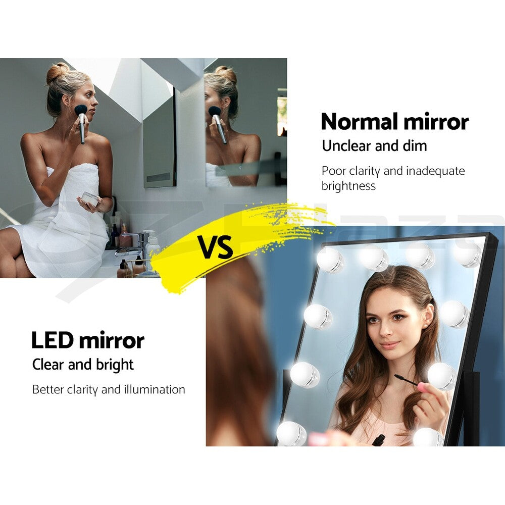 Embellir Makeup Mirror 30X48Cm Hollywood Vanity with LED Light Rotation Tabletop