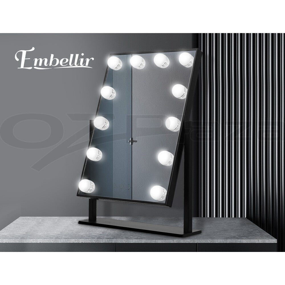 Embellir Makeup Mirror 30X48Cm Hollywood Vanity with LED Light Rotation Tabletop