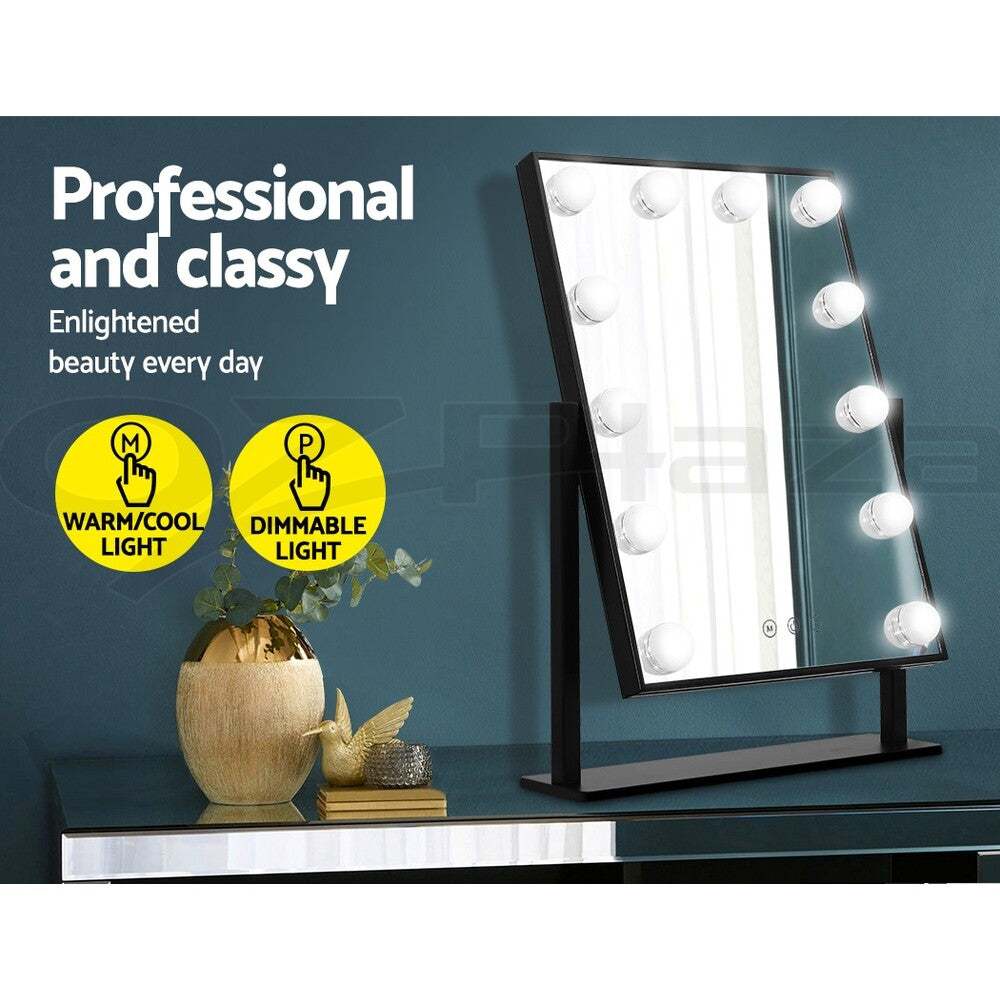 Embellir Makeup Mirror 30X48Cm Hollywood Vanity with LED Light Rotation Tabletop