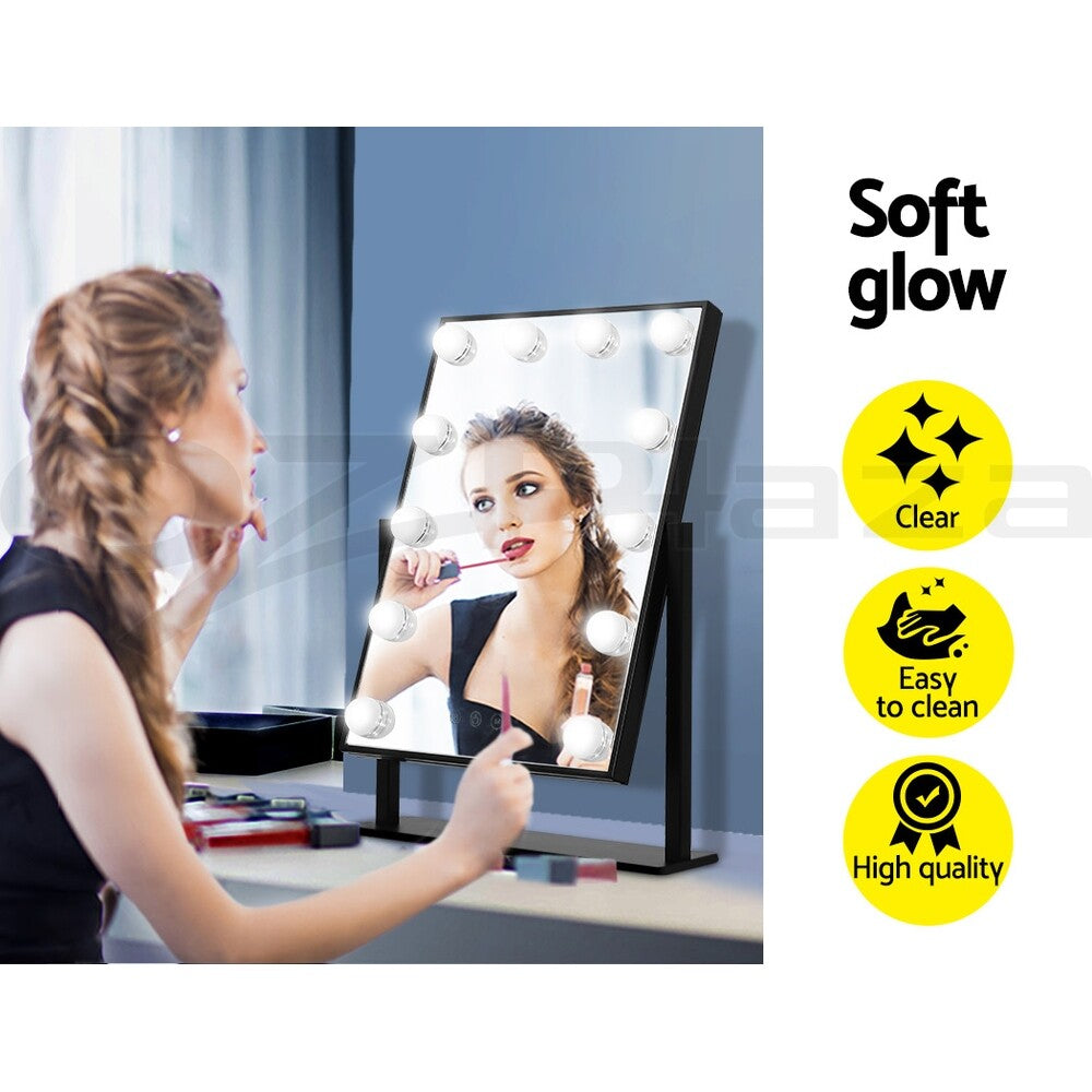 Embellir Makeup Mirror 30X48Cm Hollywood Vanity with LED Light Rotation Tabletop