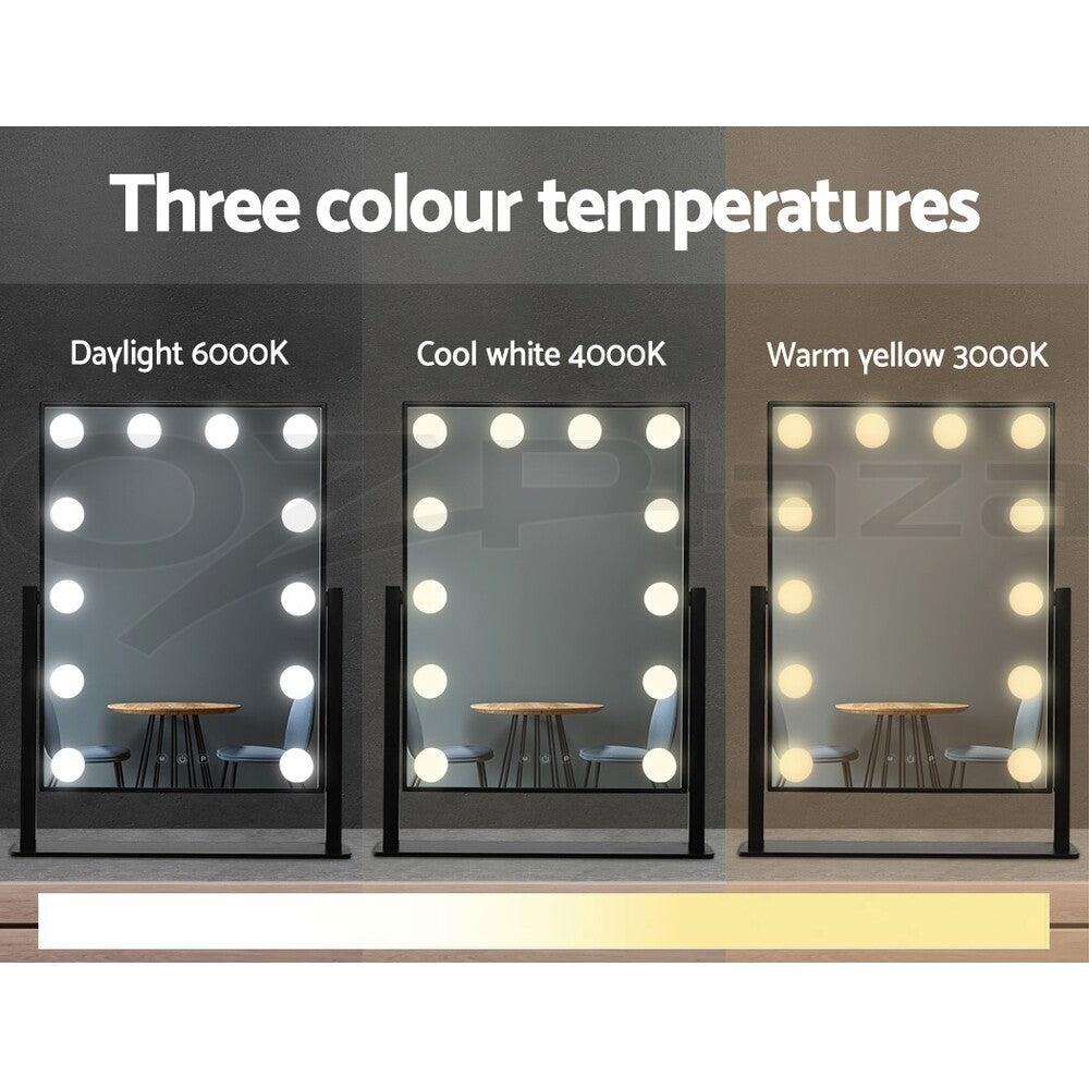 Embellir Makeup Mirror 30X48Cm Hollywood Vanity with LED Light Rotation Tabletop