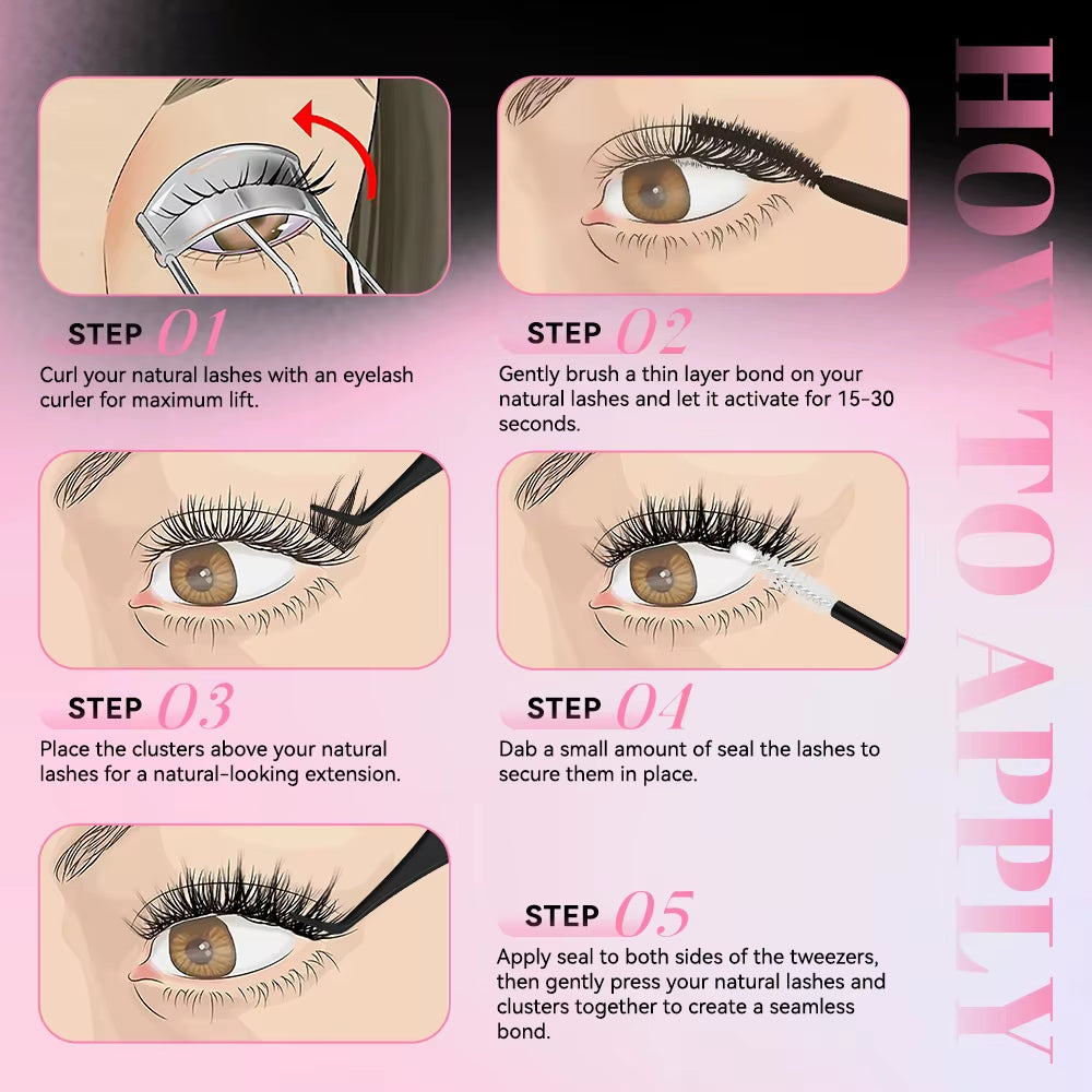 Lashes Venus 132 PCS Wider Span Clusters Kit with Bond and Seal Remover Long-Lasting Waterproof DIY Eyelashes Extension