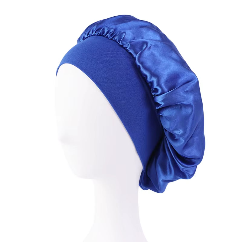 New Satin Wide Brim Nightcap Silky Bonnet Hair Wrap for Sleeping Sleep Cap with Elastic Soft Band Styling Cap Hair Wrapping Tool