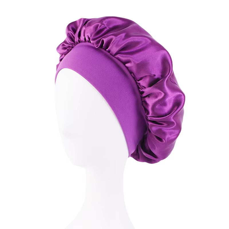 New Satin Wide Brim Nightcap Silky Bonnet Hair Wrap for Sleeping Sleep Cap with Elastic Soft Band Styling Cap Hair Wrapping Tool