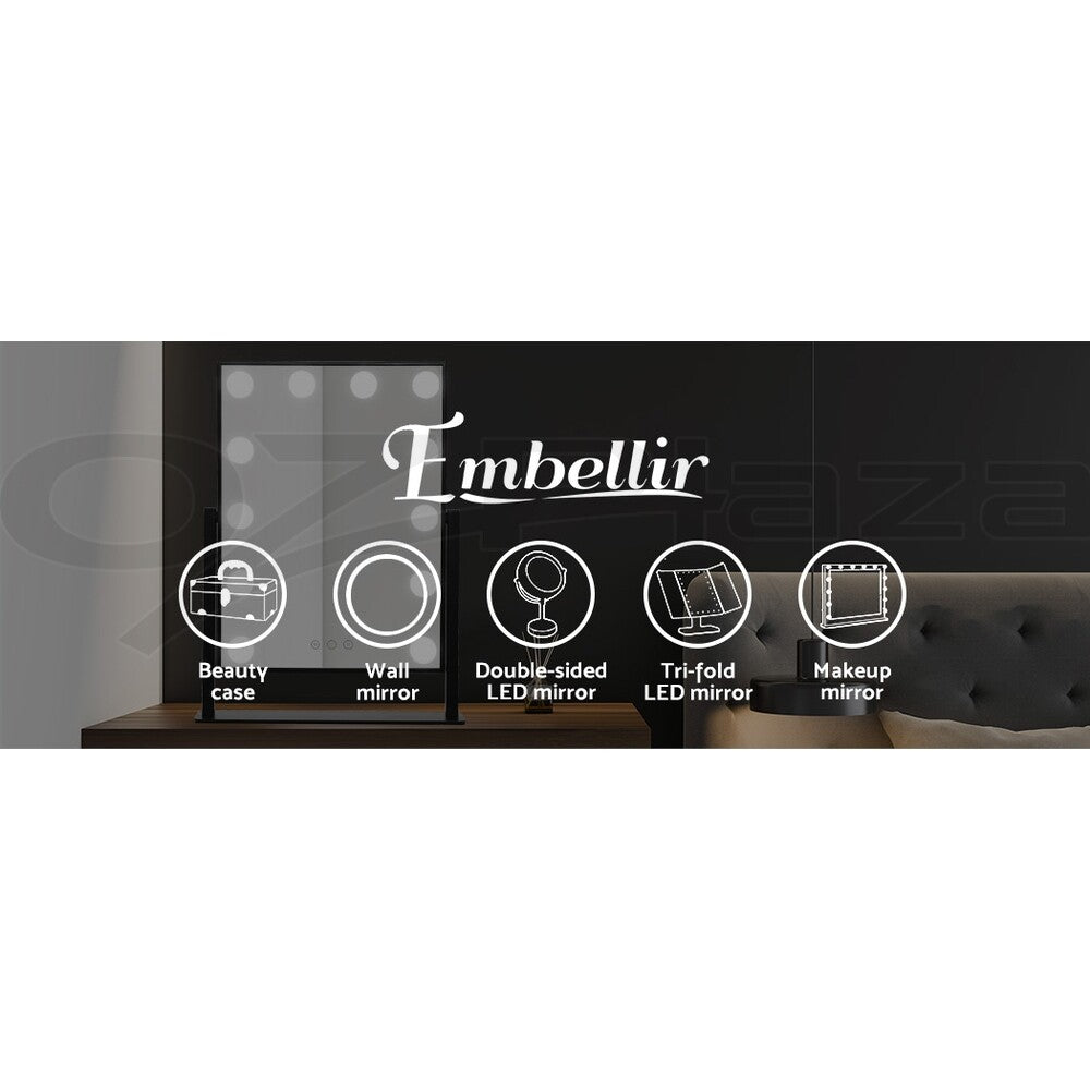 Embellir Makeup Mirror 30X48Cm Hollywood Vanity with LED Light Rotation Tabletop