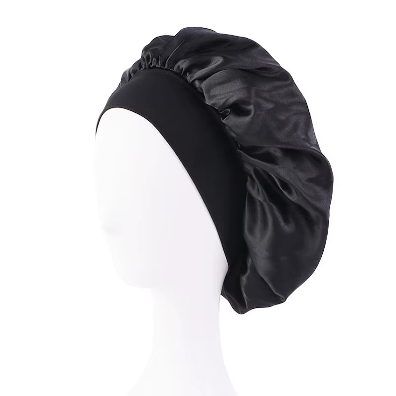 New Satin Wide Brim Nightcap Silky Bonnet Hair Wrap for Sleeping Sleep Cap with Elastic Soft Band Styling Cap Hair Wrapping Tool